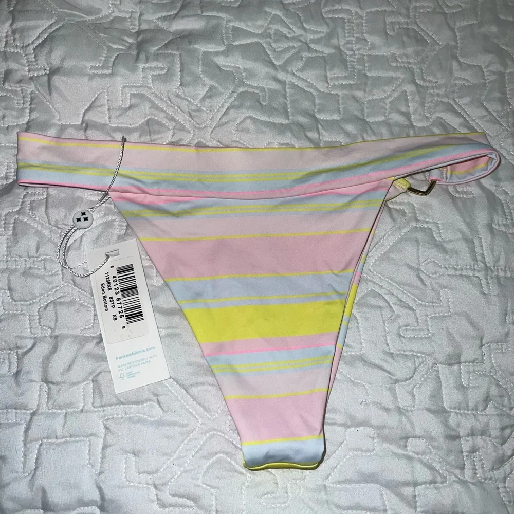 Frankie's Bikinis Pink and Yellow Striped Set